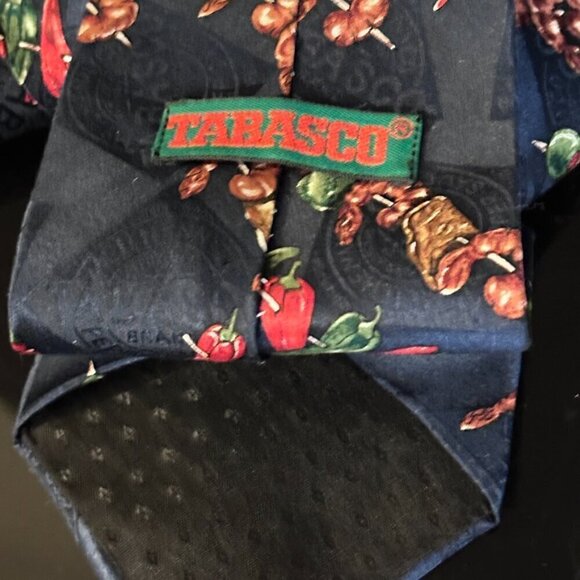 Tabasco Tie Kitsch Silk Mens Neckwear Y2k Chili Peppers Blue Red Hot Sauce - Picture 2 of 3